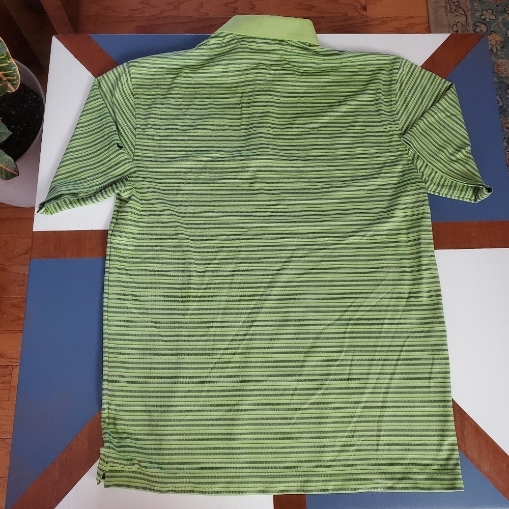 Nike Golf Polo Shirt Mens Large FitDry Lime green Blue Stripes Outdoor - Picture 10 of 10